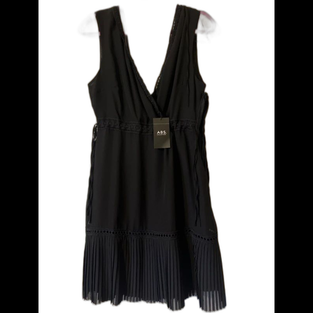 Nwt ABS Collection by Allen Schwartz Black Ribbon Pleated Dress